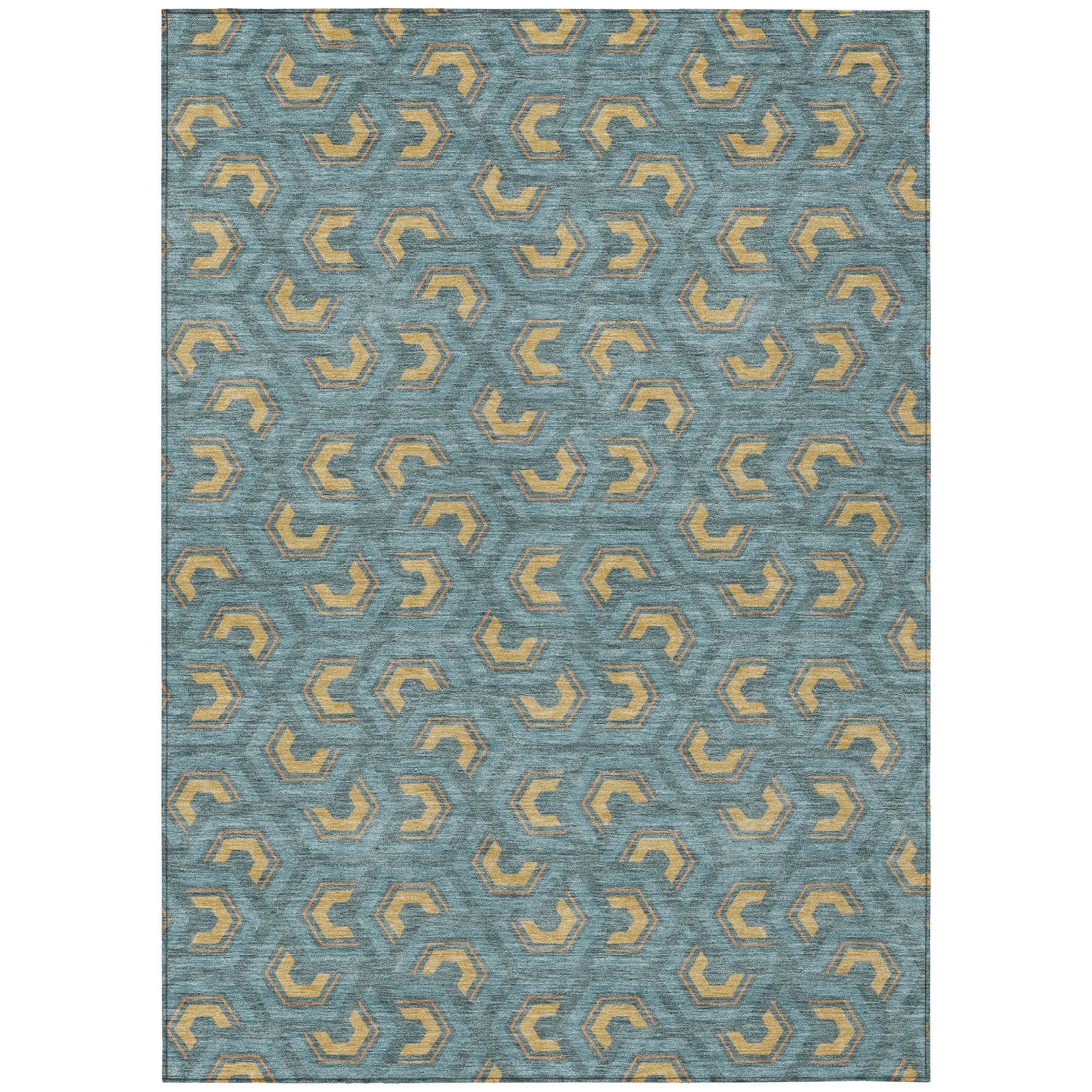 3' X 5' Teal Blue And Copper Geometric Washable Indoor Outdoor Area Rug Homeroots Outdoor
