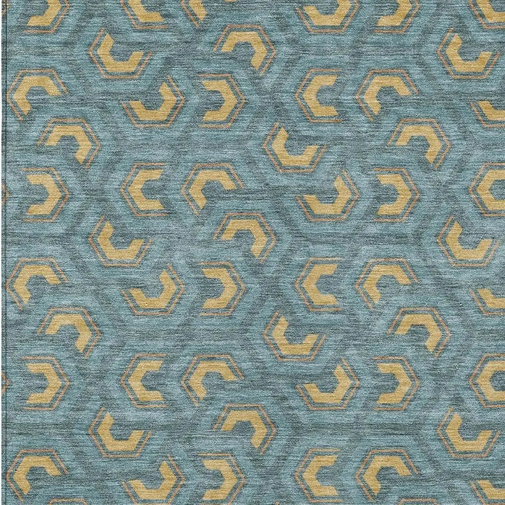 3' X 5' Teal Blue And Copper Geometric Washable Indoor Outdoor Area Rug Homeroots Outdoor