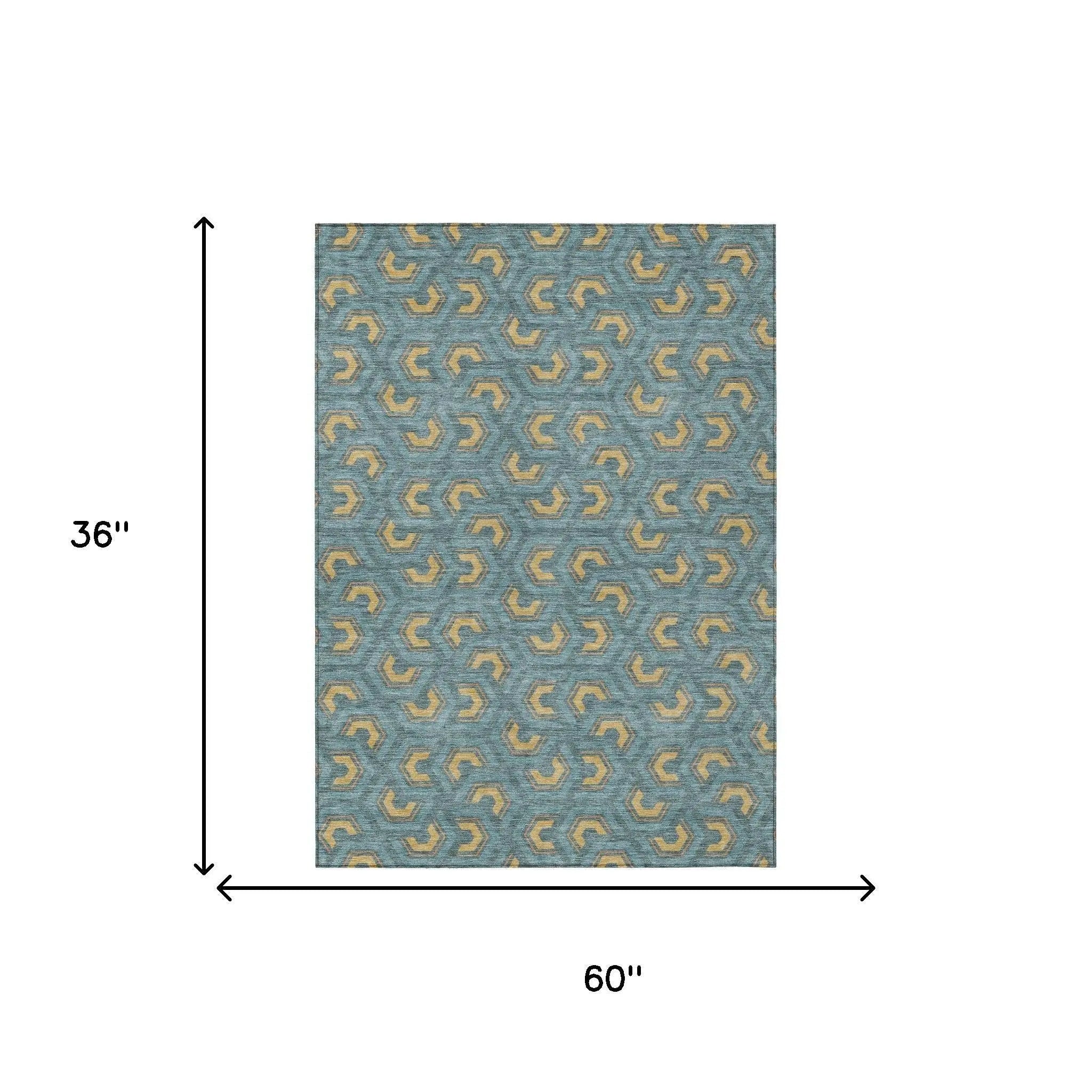 3' X 5' Teal Blue And Copper Geometric Washable Indoor Outdoor Area Rug Homeroots Outdoor