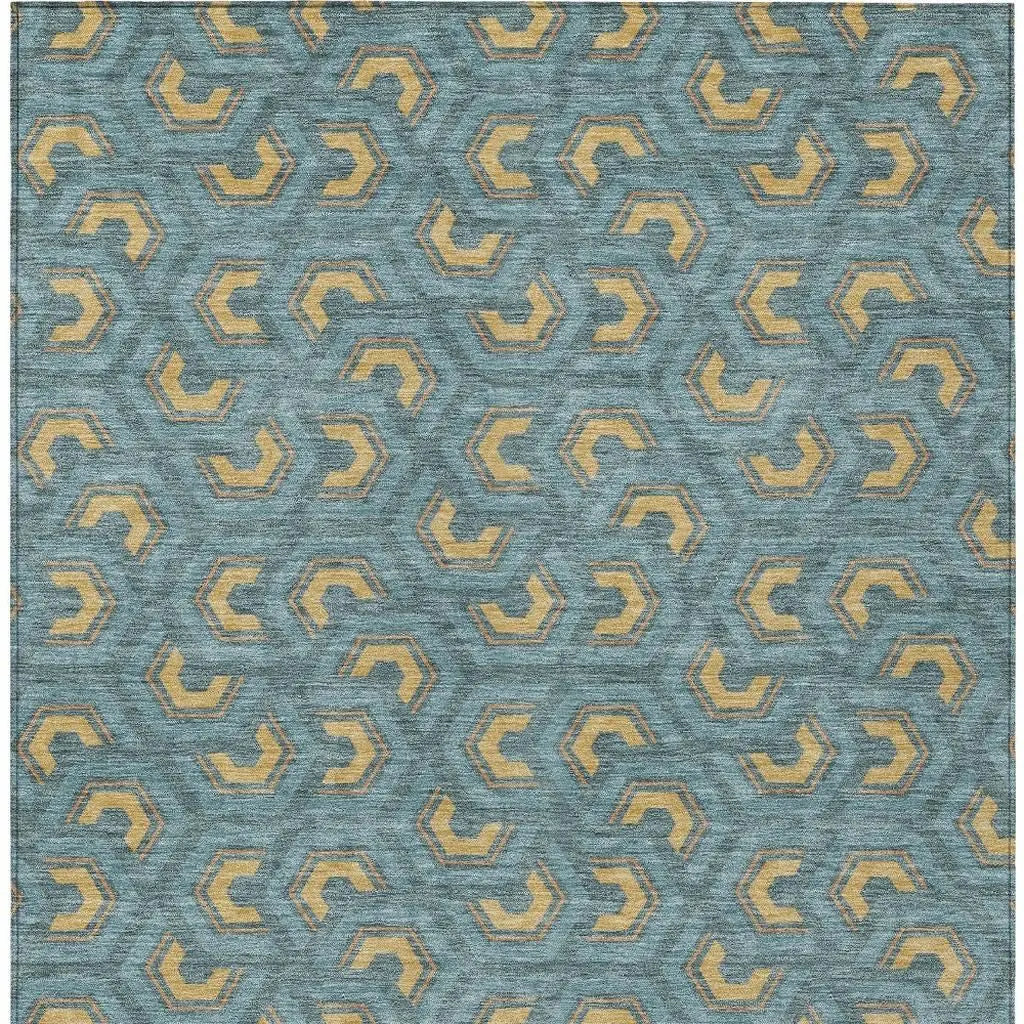 3' X 5' Teal Blue And Copper Geometric Washable Indoor Outdoor Area Rug Homeroots Outdoor
