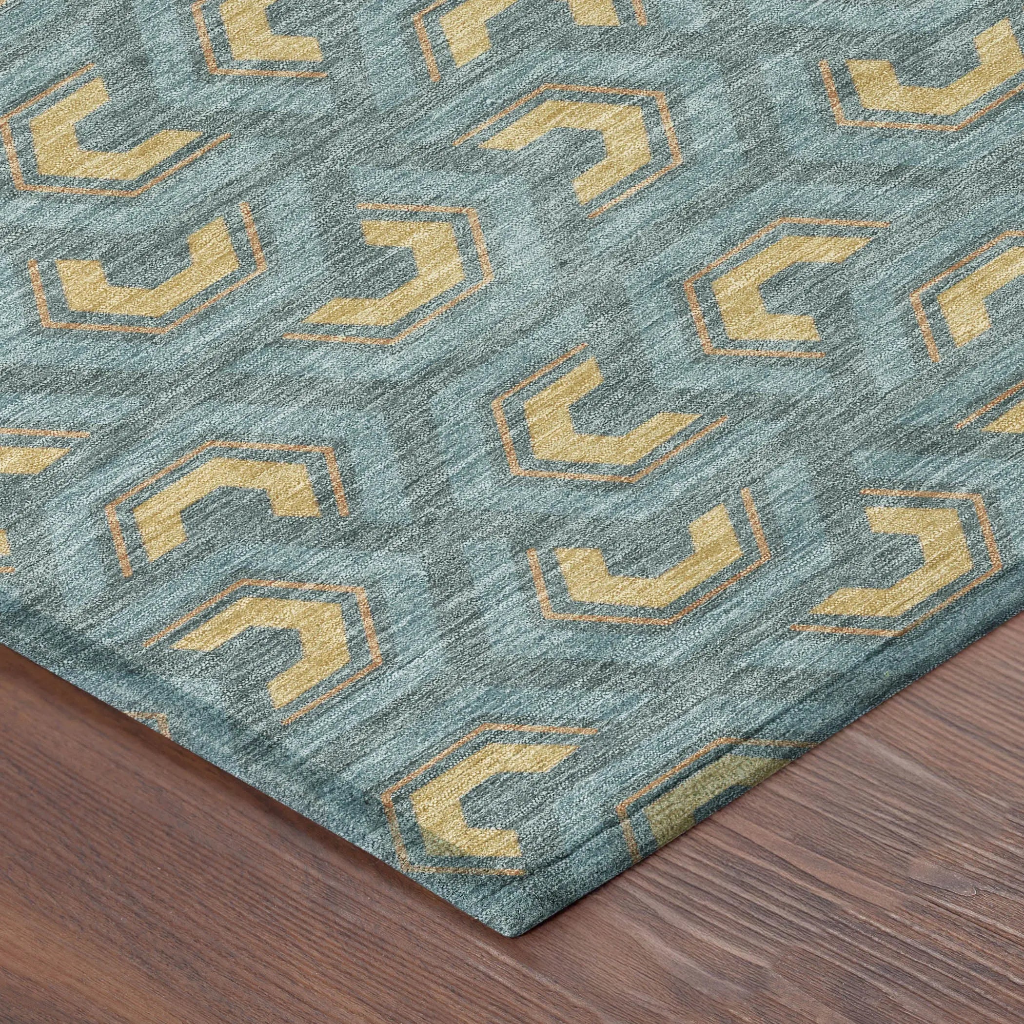 3' X 5' Teal Blue And Copper Geometric Washable Indoor Outdoor Area Rug Homeroots Outdoor