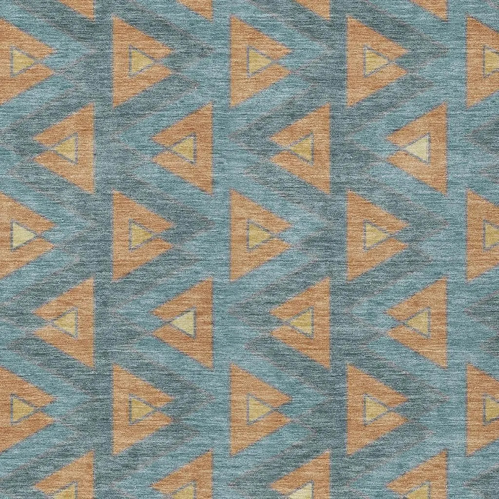 3' X 5' Teal Blue And Copper Geometric Washable Indoor Outdoor Area Rug Homeroots Outdoor