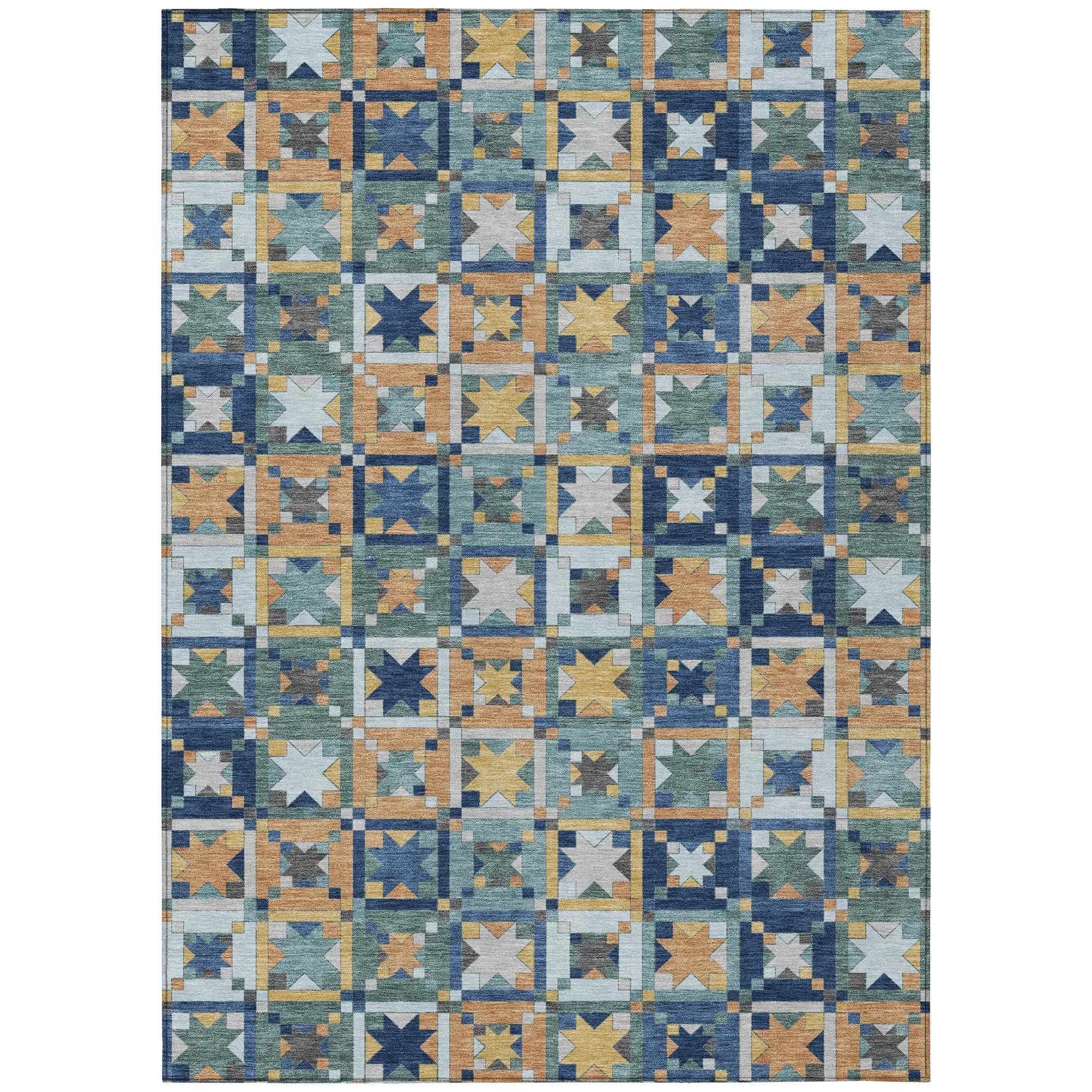 3' X 5' Teal Blue And Copper Patchwork Washable Indoor Outdoor Area Rug Homeroots Outdoor