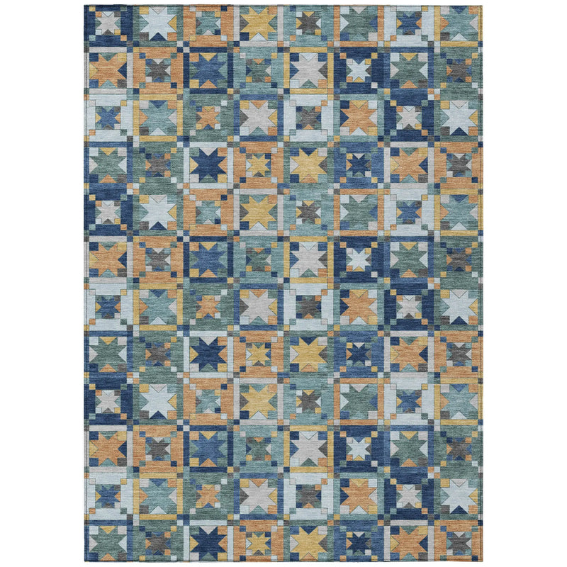 3' X 5' Teal Blue And Copper Patchwork Washable Indoor Outdoor Area Rug Homeroots Outdoor