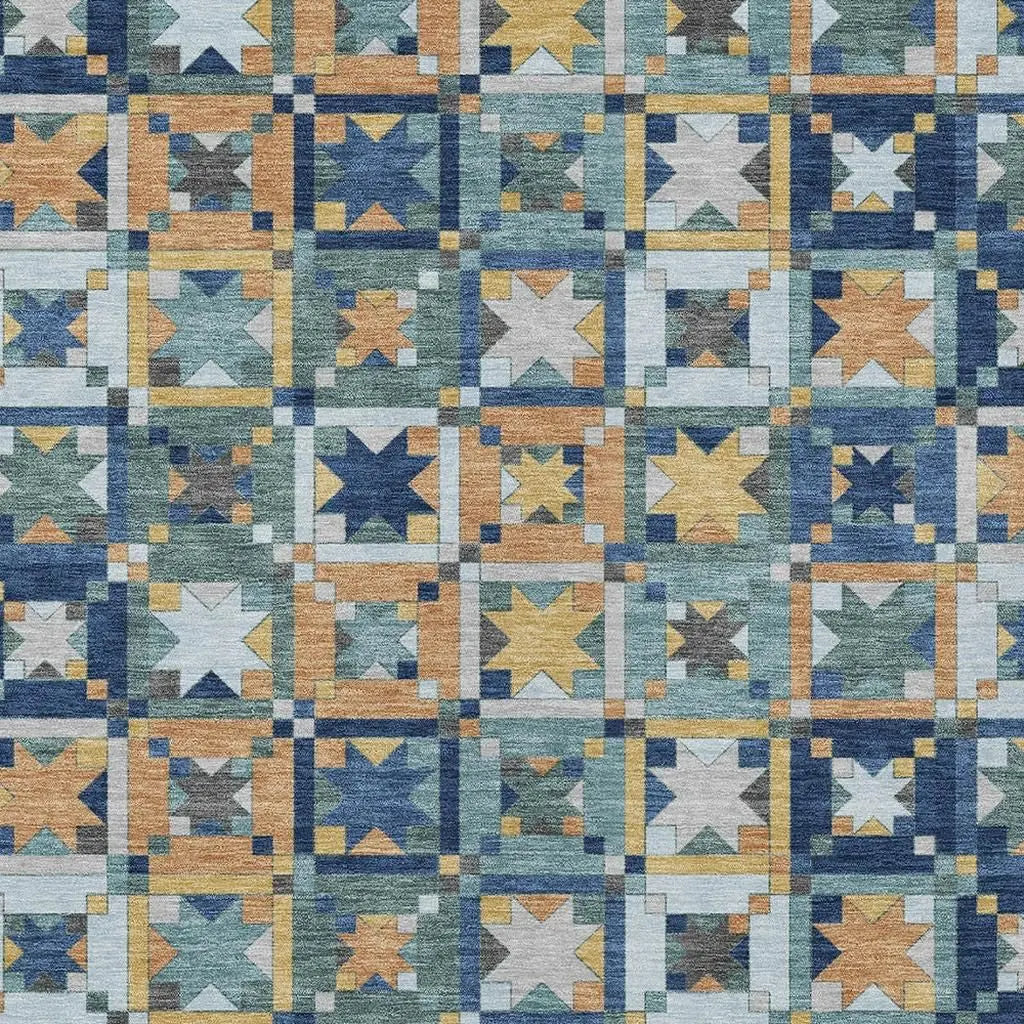 3' X 5' Teal Blue And Copper Patchwork Washable Indoor Outdoor Area Rug Homeroots Outdoor