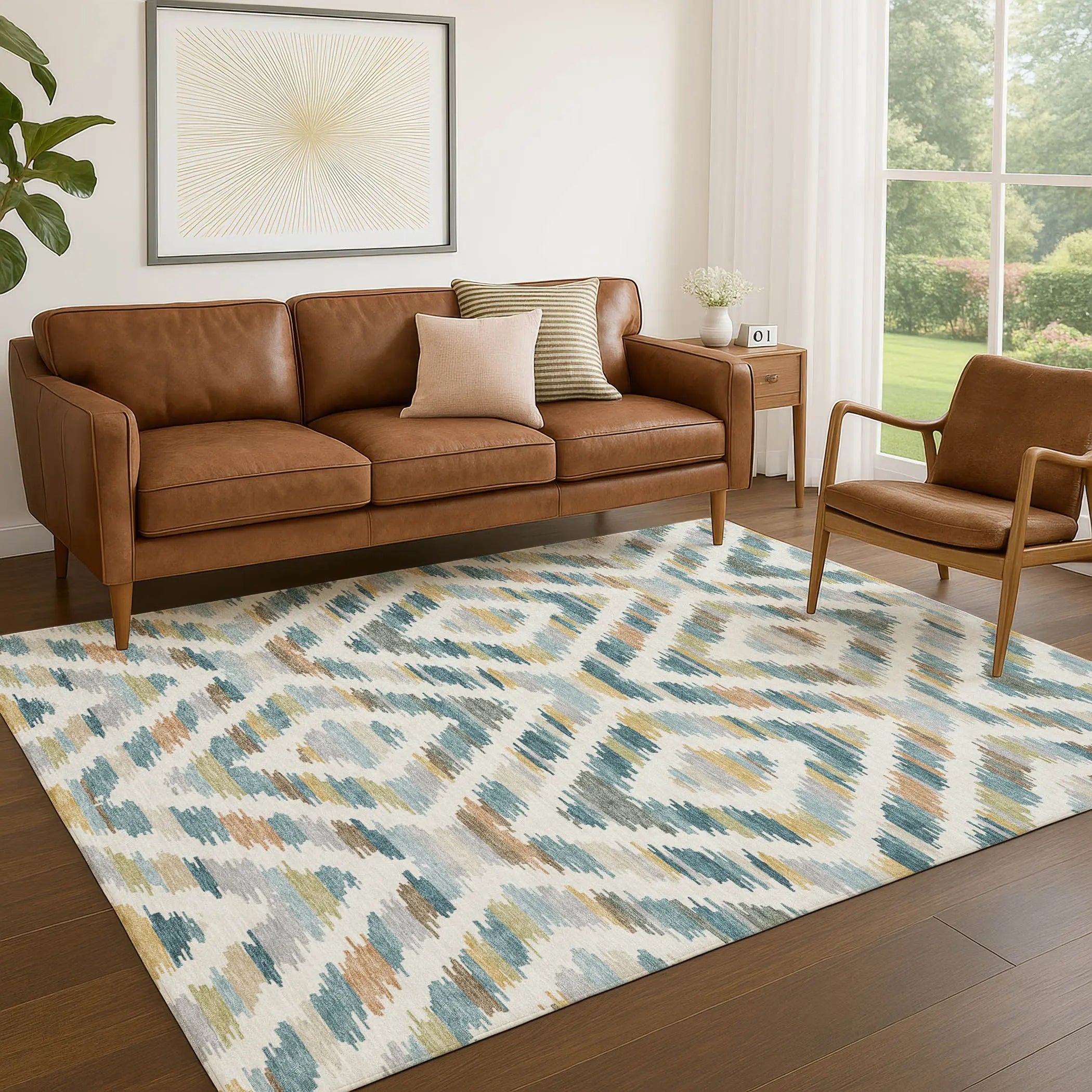 3' X 5' Teal Blue And Copper Tribal Washable Indoor Outdoor Area Rug Homeroots Outdoor