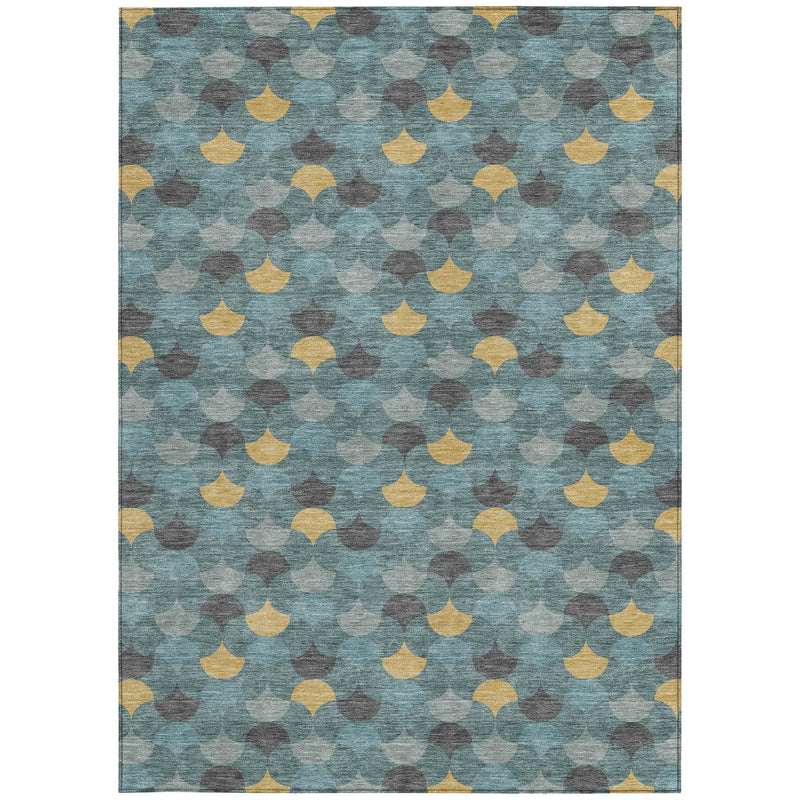 3' X 5' Teal Blue And Gold Geometric Washable Indoor Outdoor Area Rug Homeroots Outdoor