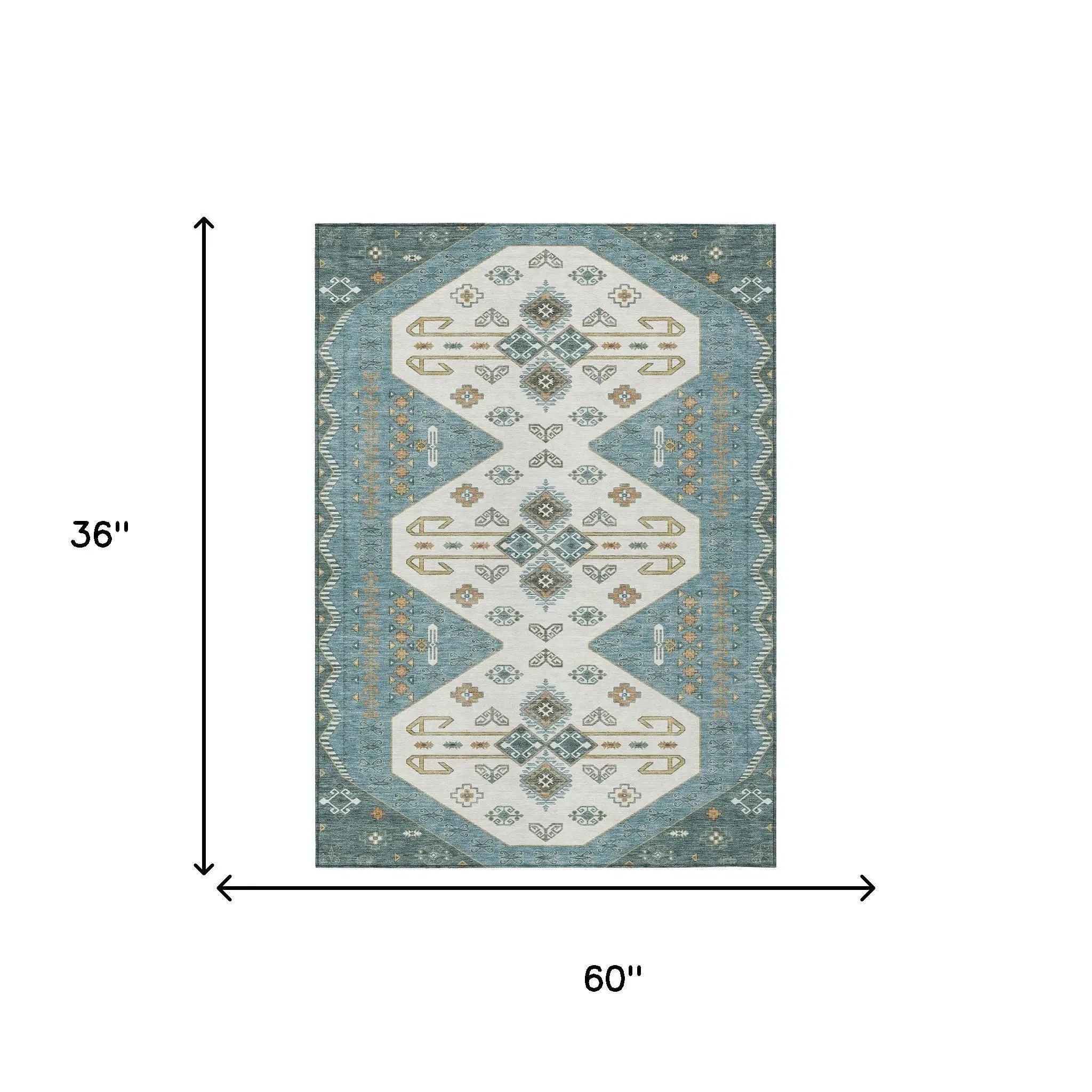 3' X 5' Teal Blue And Gold Geometric Washable Indoor Outdoor Area Rug Homeroots Outdoor
