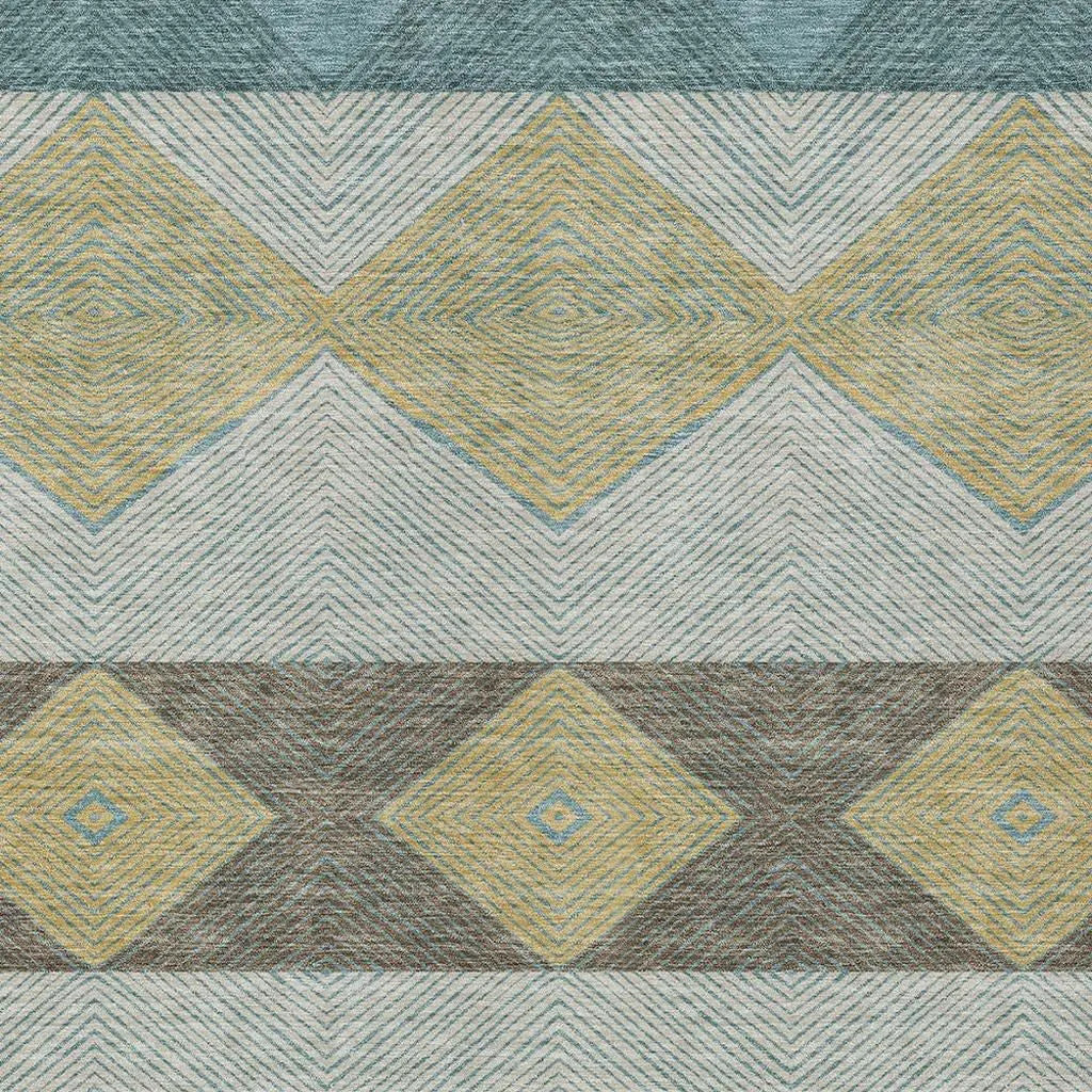 3' X 5' Teal Blue And Gold Geometric Washable Indoor Outdoor Area Rug Homeroots Outdoor