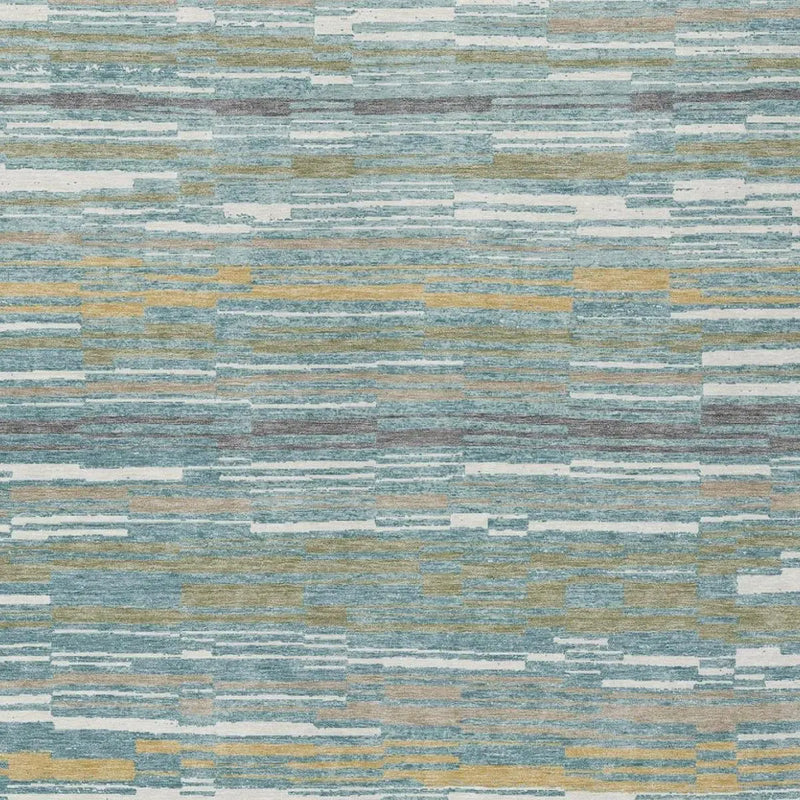 3' X 5' Teal Blue And Gold Striped Washable Indoor Outdoor Area Rug Homeroots Outdoor