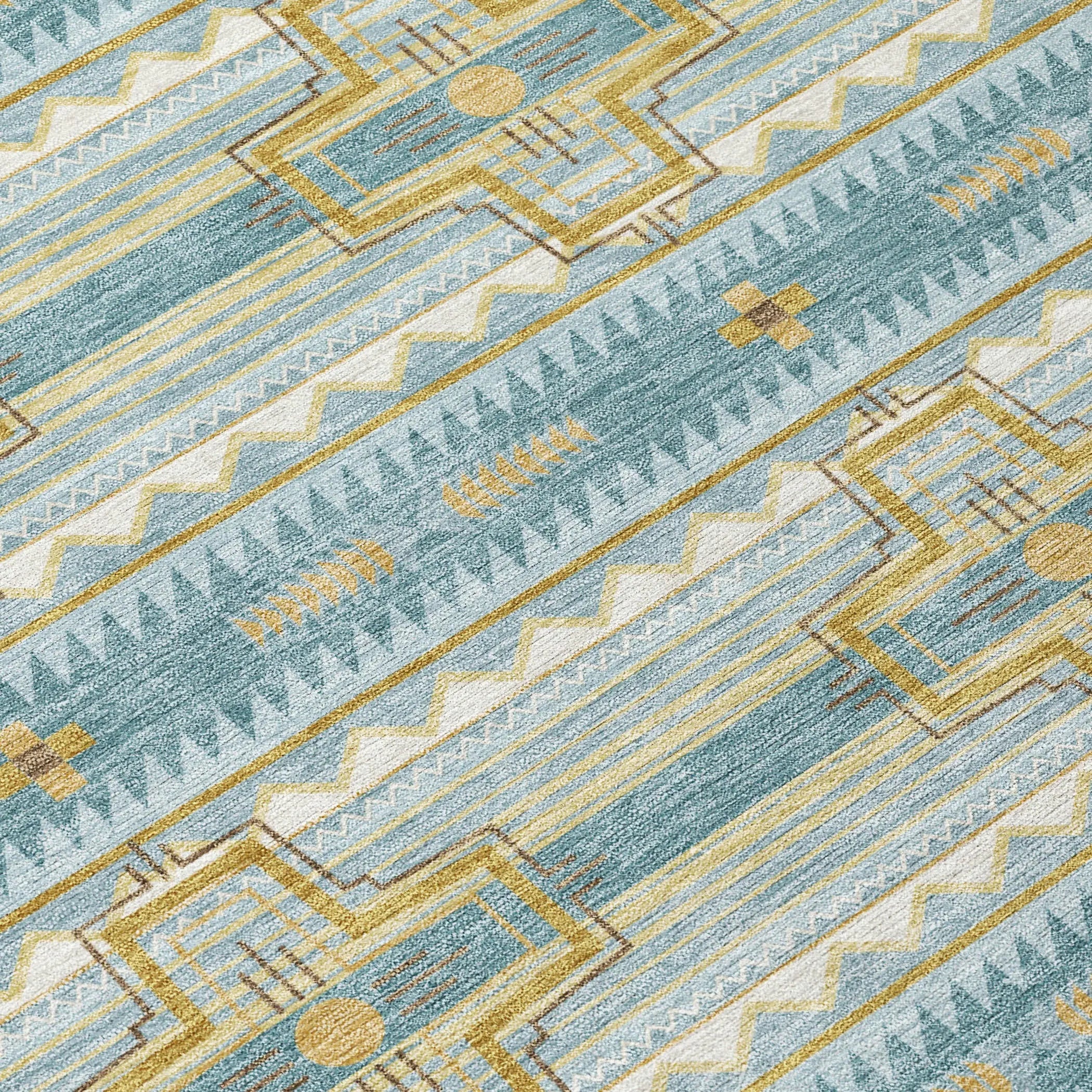 3' X 5' Teal Blue And Gold Tribal Washable Indoor Outdoor Area Rug Homeroots Outdoor