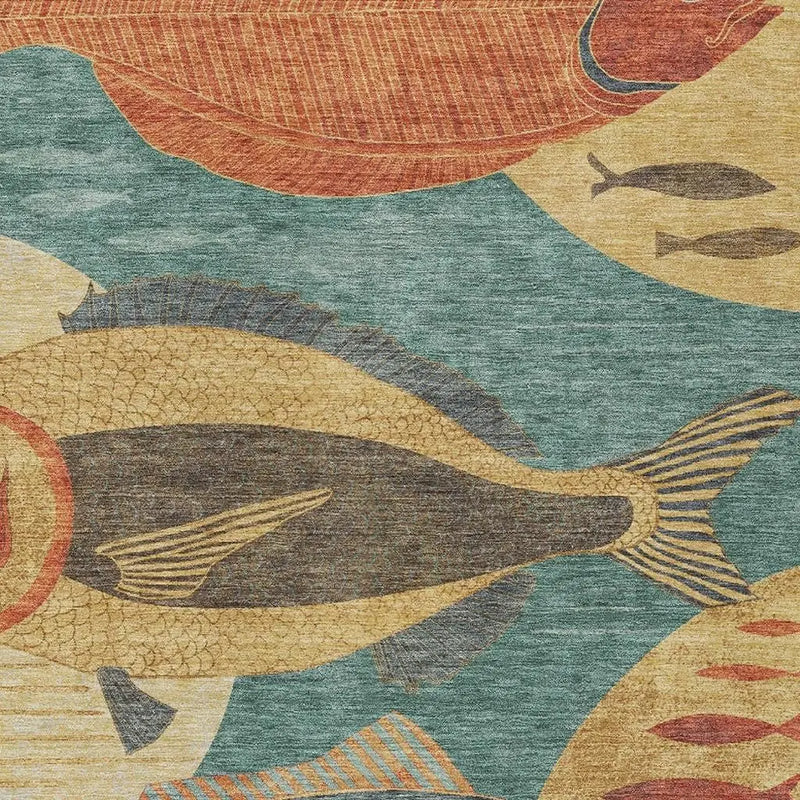 3' X 5' Teal Blue And Gold Tropical Fish Washable Indoor Outdoor Area Rug Homeroots Outdoor