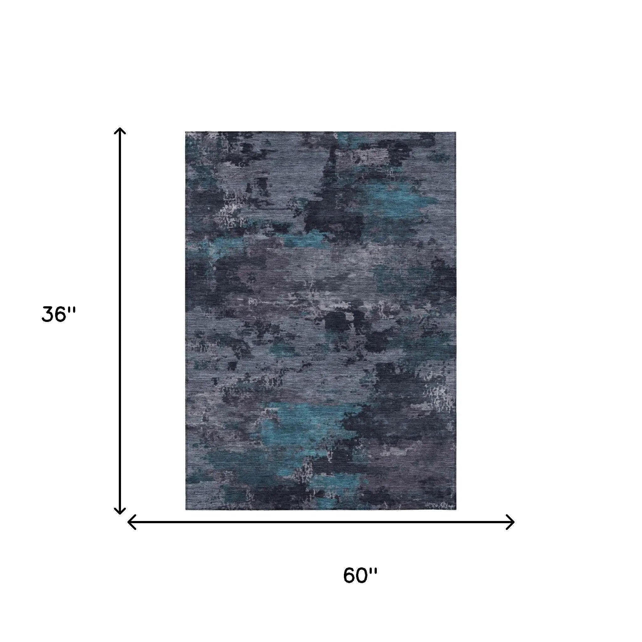 3' X 5' Teal Blue And Graphite Abstract Washable Indoor Outdoor Area Rug Homeroots Outdoor