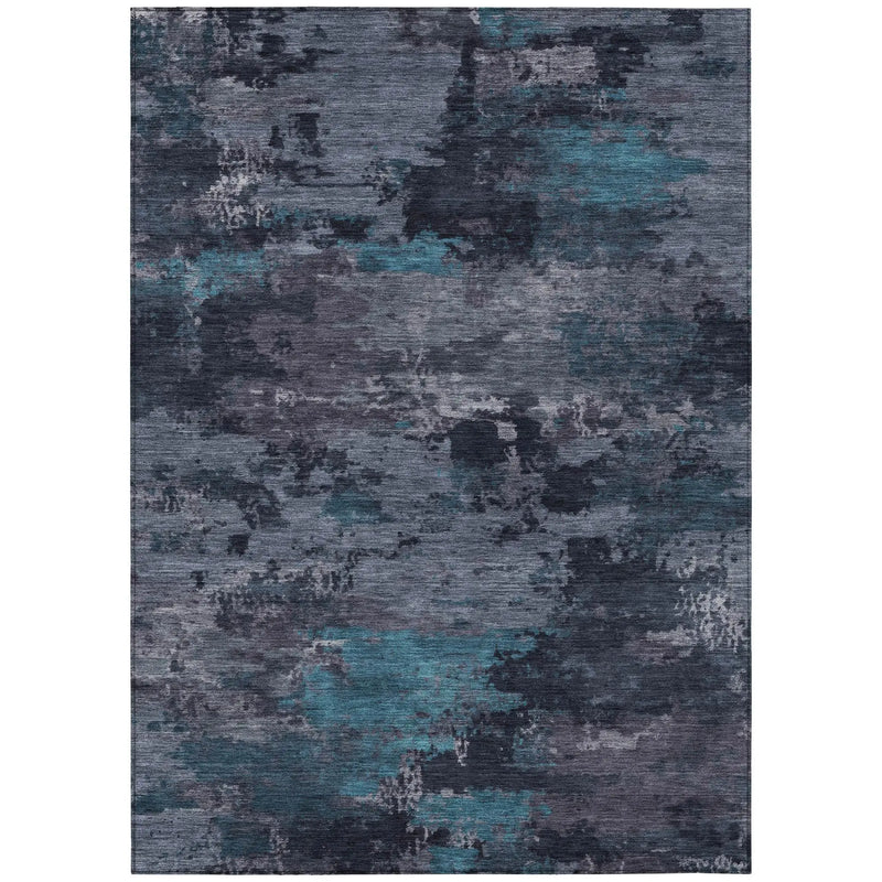 3' X 5' Teal Blue And Graphite Abstract Washable Indoor Outdoor Area Rug Homeroots Outdoor