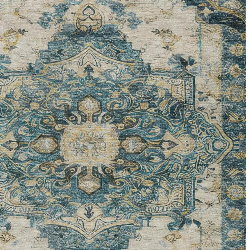 3' X 5' Teal Blue And Graphite Floral Medallion Washable Indoor Outdoor Area Rug Homeroots Outdoor