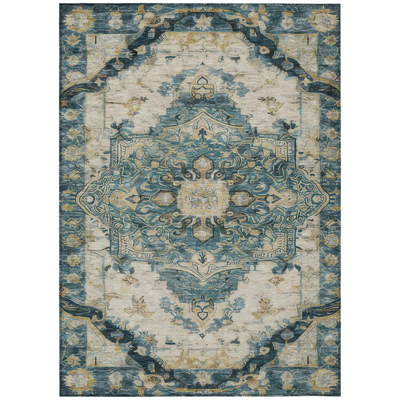 3' X 5' Teal Blue And Graphite Floral Medallion Washable Indoor Outdoor Area Rug Homeroots Outdoor