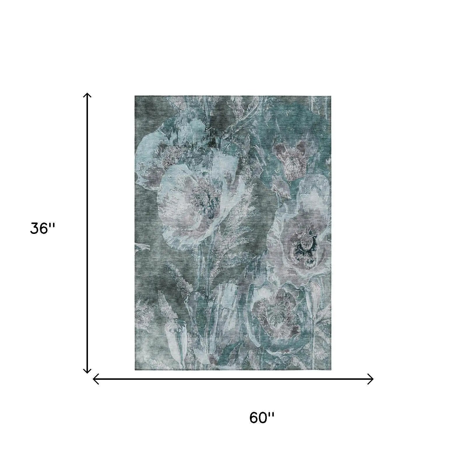 3' X 5' Teal Blue And Graphite Floral Washable Indoor Outdoor Area Rug Homeroots Outdoor