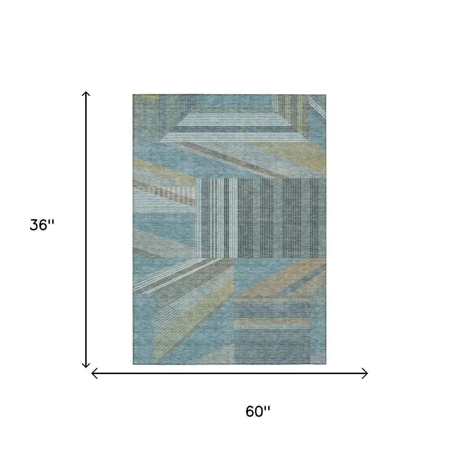 3' X 5' Teal Blue And Graphite Geometric Washable Indoor Outdoor Area Rug Homeroots Outdoor