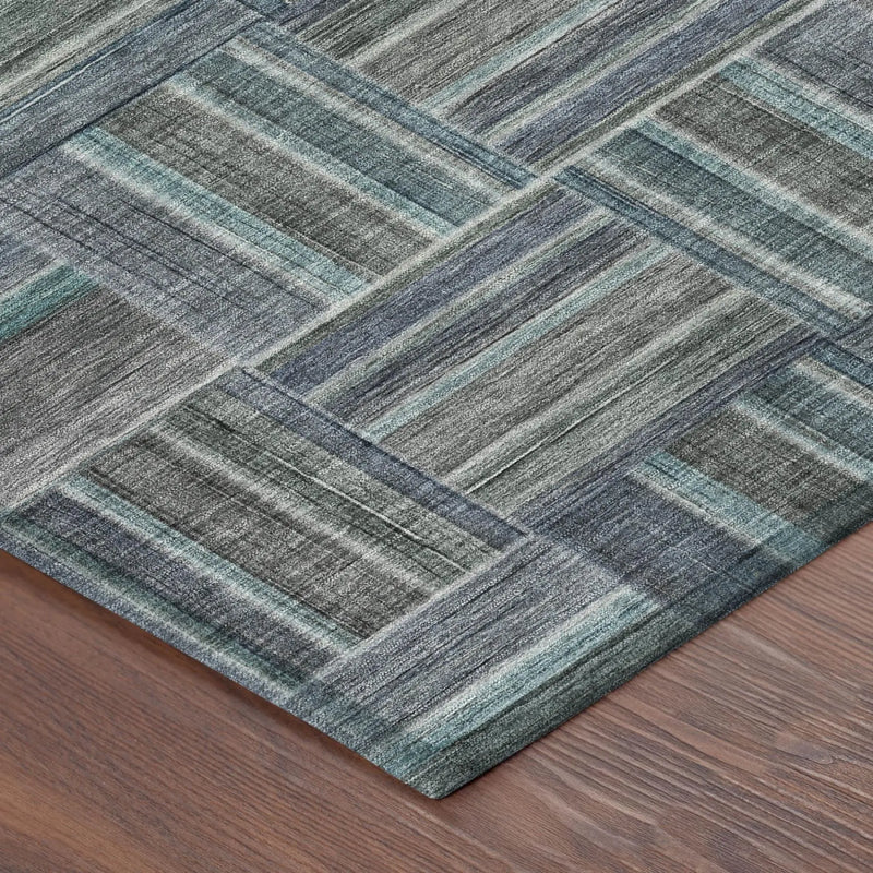 3' X 5' Teal Blue And Graphite Geometric Washable Indoor Outdoor Area Rug Homeroots Outdoor