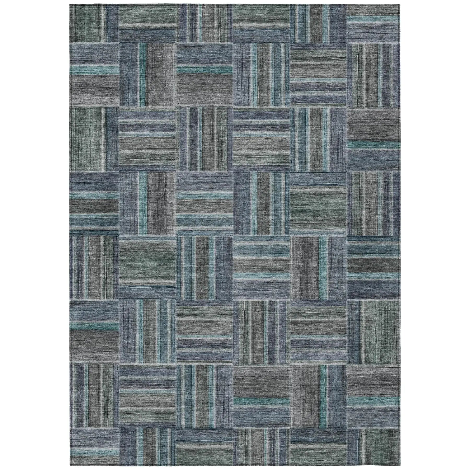3' X 5' Teal Blue And Graphite Geometric Washable Indoor Outdoor Area Rug Homeroots Outdoor