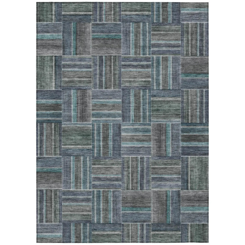 3' X 5' Teal Blue And Graphite Geometric Washable Indoor Outdoor Area Rug Homeroots Outdoor