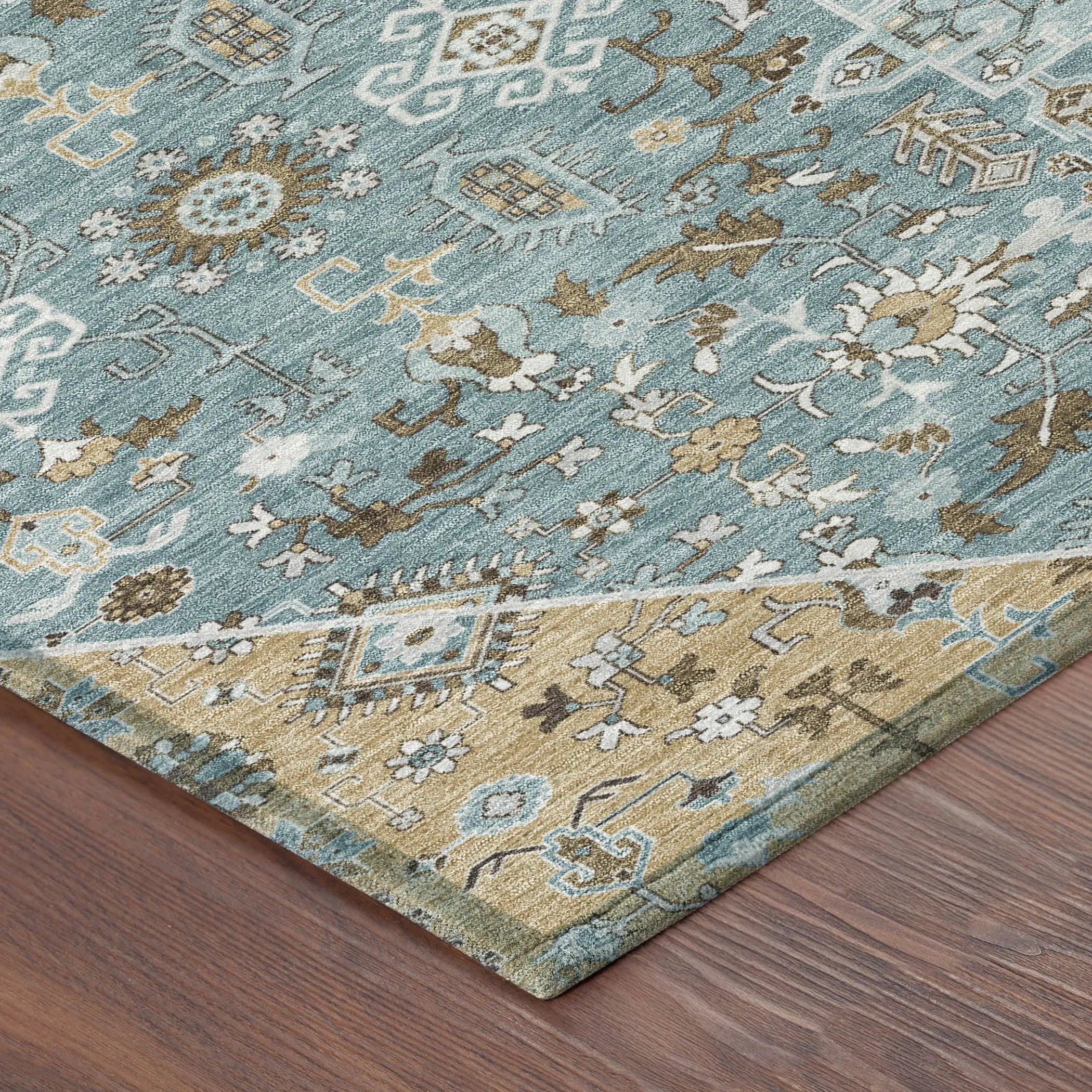 3' X 5' Teal Blue And Graphite Medallion Washable Indoor Outdoor Area Rug Homeroots Outdoor