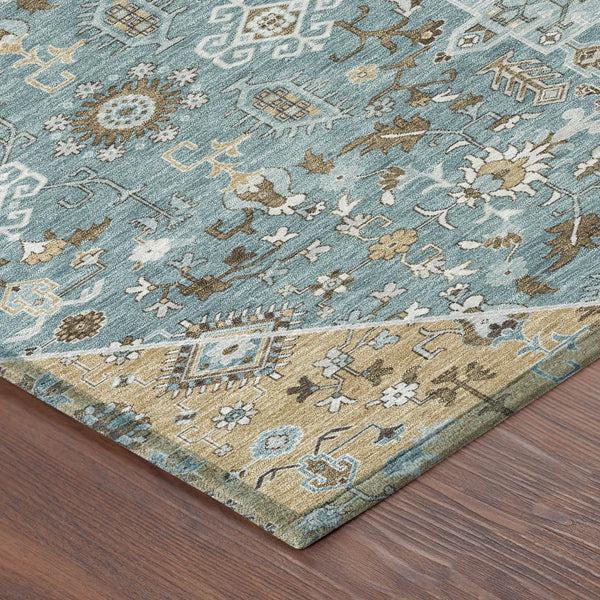 3' X 5' Teal Blue And Graphite Medallion Washable Indoor Outdoor Area Rug Homeroots Outdoor