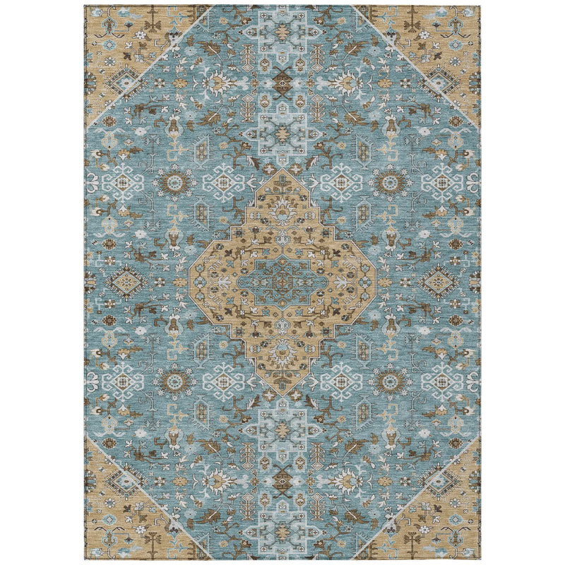 3' X 5' Teal Blue And Graphite Medallion Washable Indoor Outdoor Area Rug Homeroots Outdoor