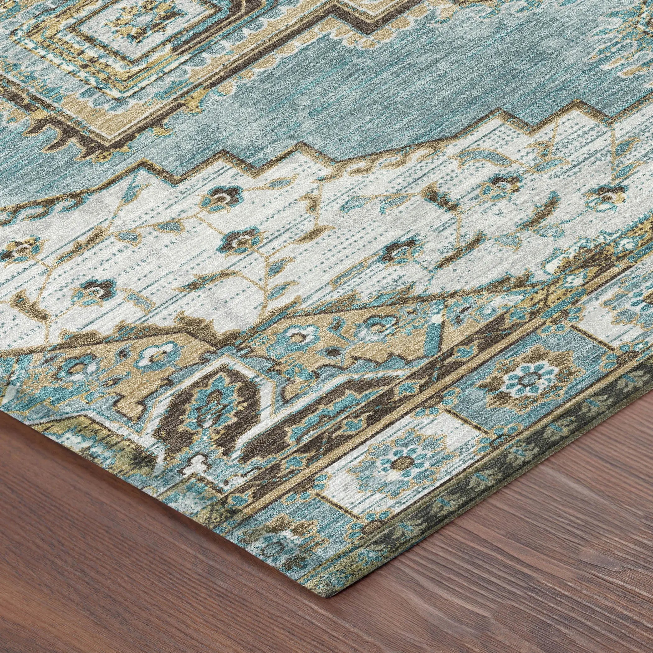 3' X 5' Teal Blue And Graphite Oriental Washable Indoor Outdoor Area Rug Homeroots Outdoor