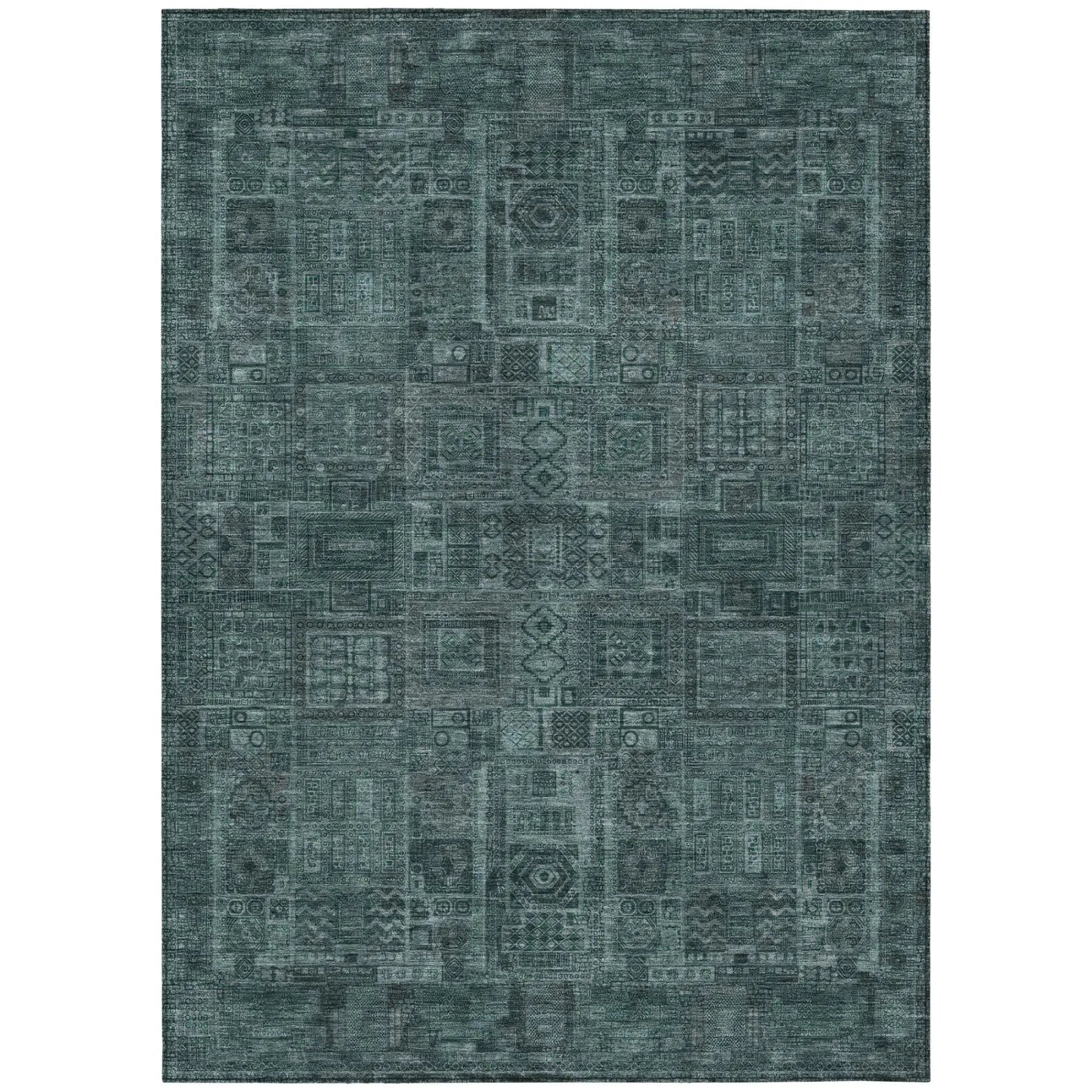 3' X 5' Teal Blue And Graphite Oriental Washable Indoor Outdoor Area Rug Homeroots Outdoor