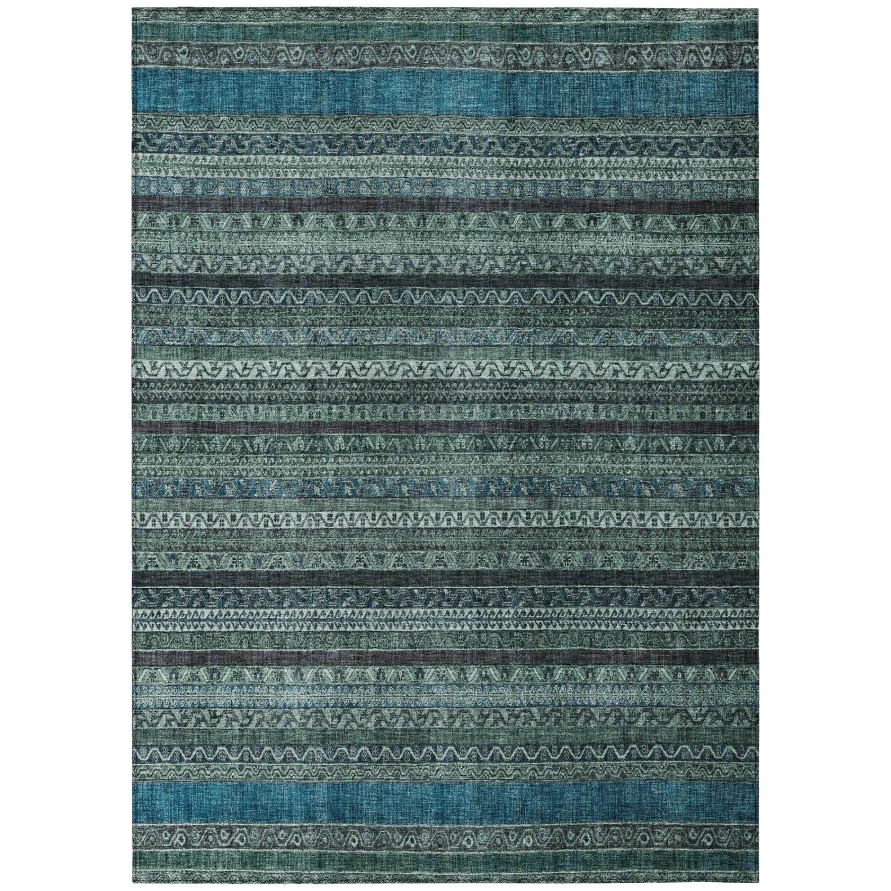 3' X 5' Teal Blue And Graphite Striped Washable Indoor Outdoor Area Rug Homeroots Outdoor
