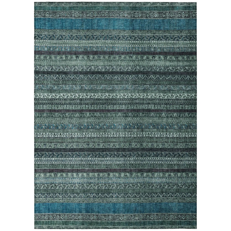 3' X 5' Teal Blue And Graphite Striped Washable Indoor Outdoor Area Rug Homeroots Outdoor
