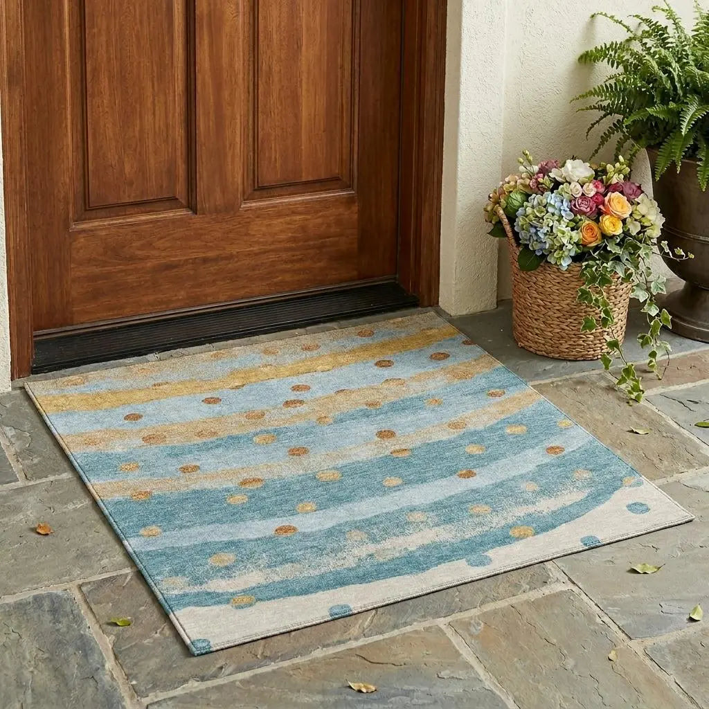 3' X 5' Teal Blue And Graphite Striped Washable Indoor Outdoor Area Rug Homeroots Outdoor