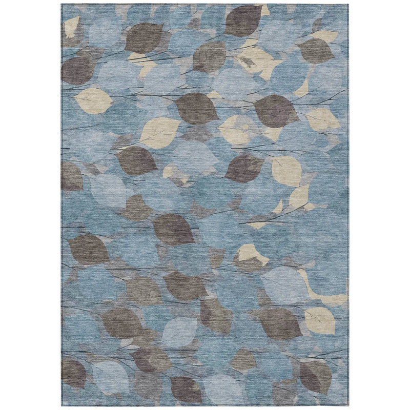 3' X 5' Teal Blue And Gray Floral Washable Indoor Outdoor Area Rug Homeroots Outdoor