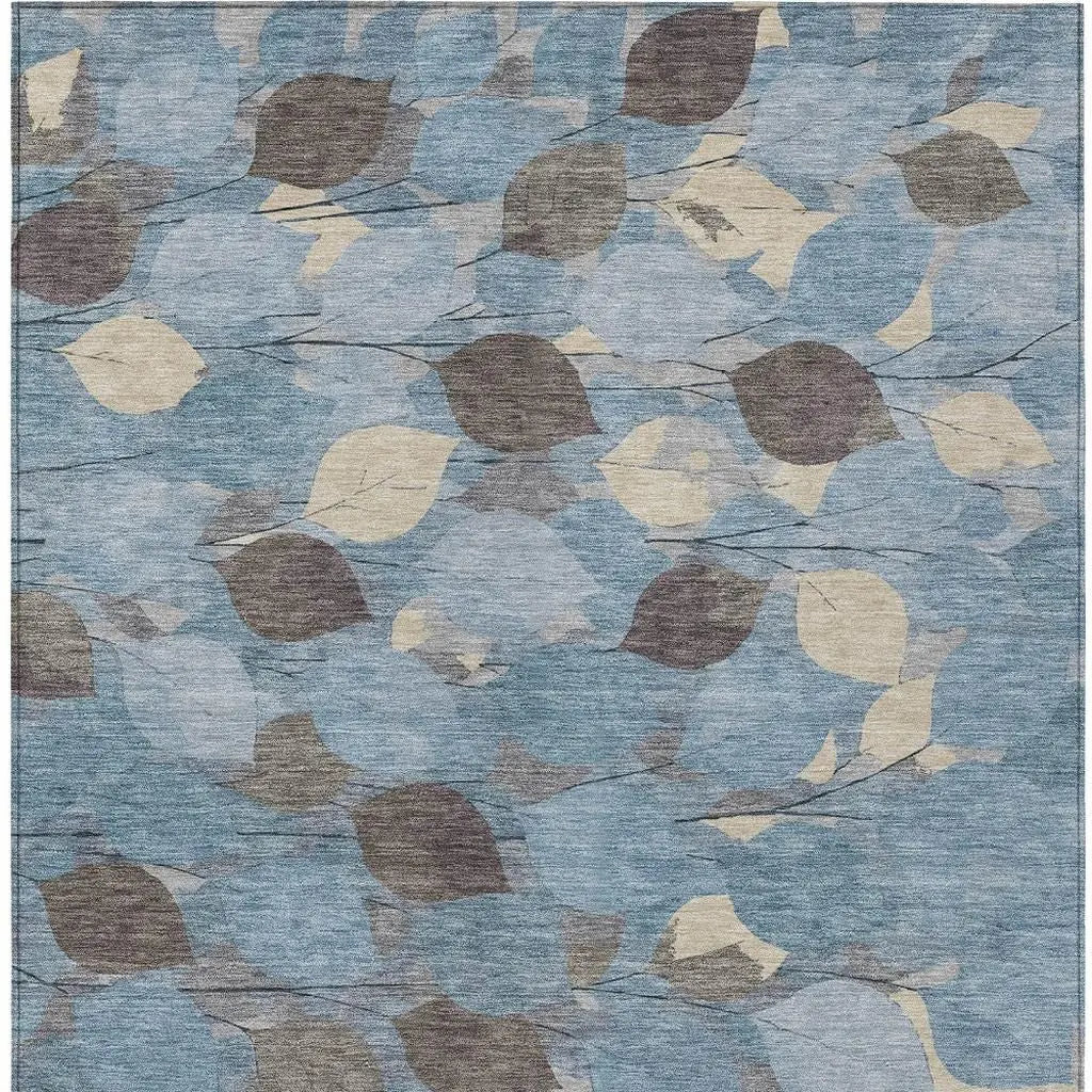 3' X 5' Teal Blue And Gray Floral Washable Indoor Outdoor Area Rug Homeroots Outdoor