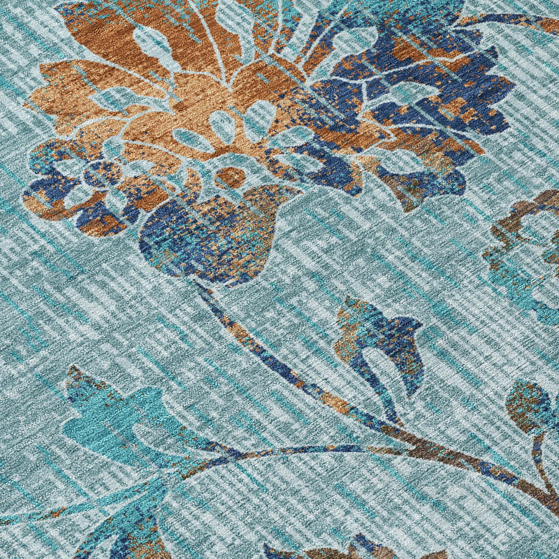 3' X 5' Teal Blue And Gray Floral Washable Indoor Outdoor Area Rug Homeroots Outdoor