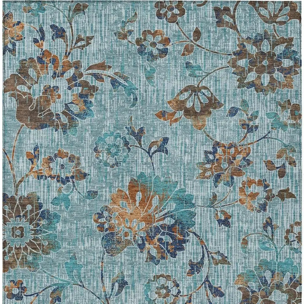 3' X 5' Teal Blue And Gray Floral Washable Indoor Outdoor Area Rug Homeroots Outdoor