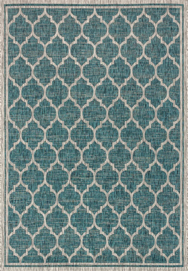 3' X 5' Teal Blue And Gray Geometric Indoor Outdoor Area Rug Homeroots Outdoor