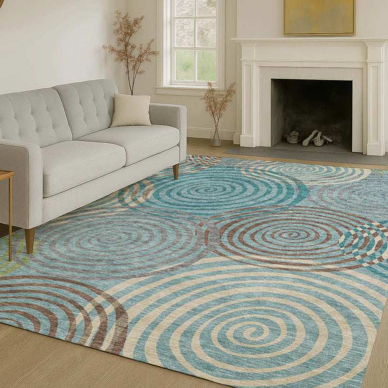 3' X 5' Teal Blue And Gray Geometric Washable Indoor Outdoor Area Rug Homeroots Outdoor