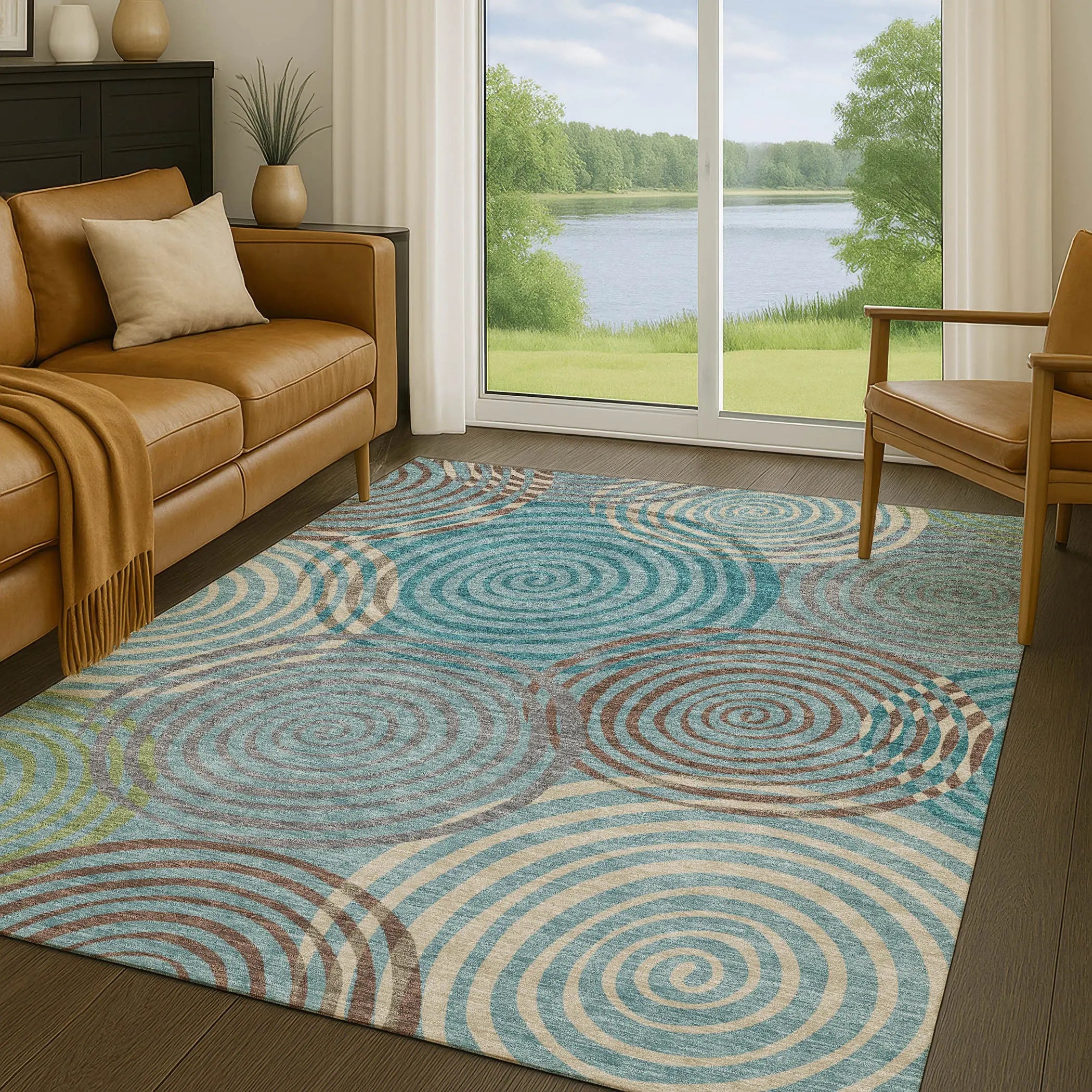 3' X 5' Teal Blue And Gray Geometric Washable Indoor Outdoor Area Rug Homeroots Outdoor