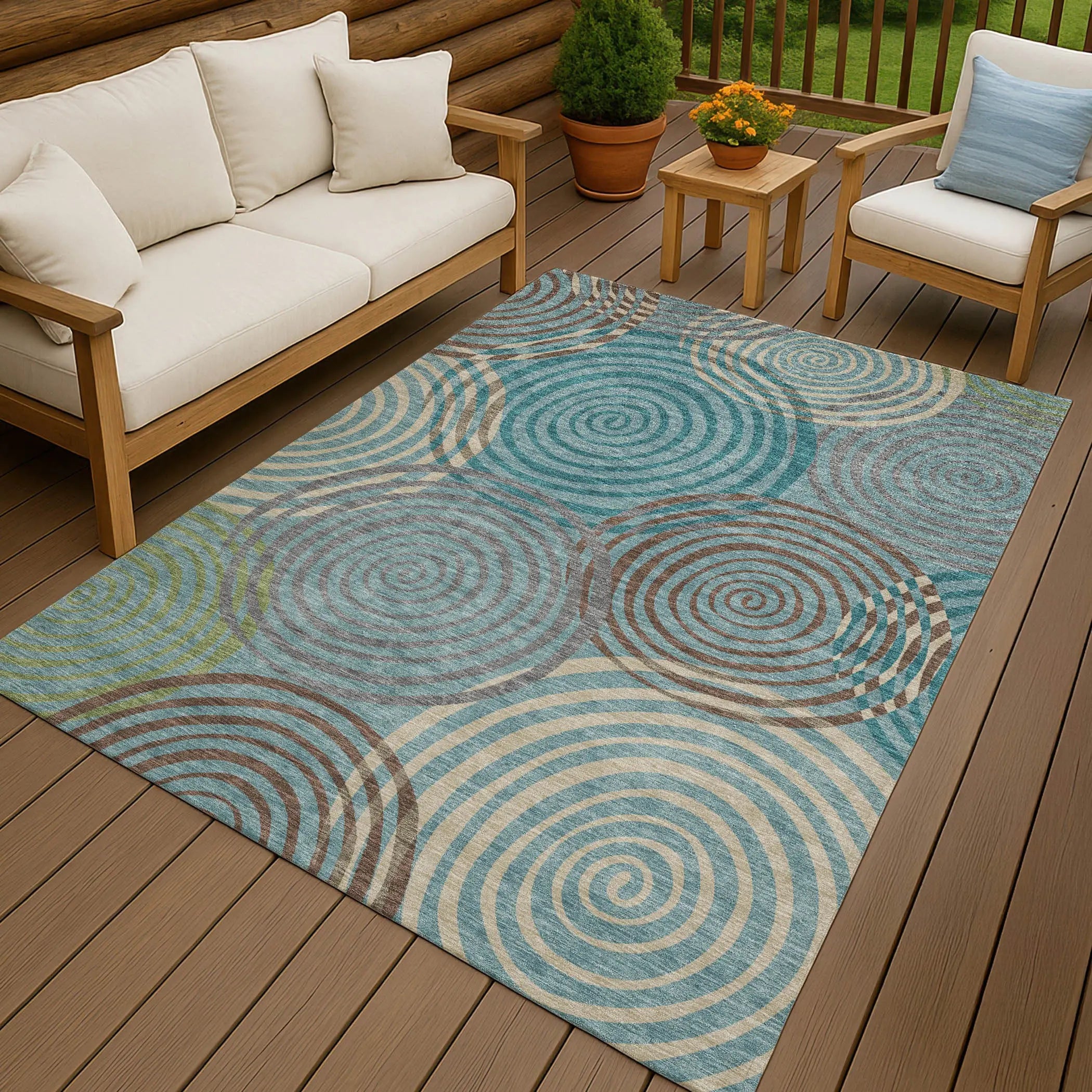 3' X 5' Teal Blue And Gray Geometric Washable Indoor Outdoor Area Rug Homeroots Outdoor