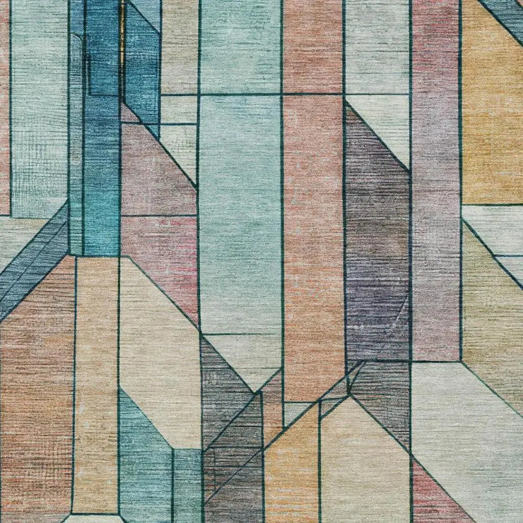 3' X 5' Teal Blue And Gray Geometric Washable Indoor Outdoor Area Rug Homeroots Outdoor