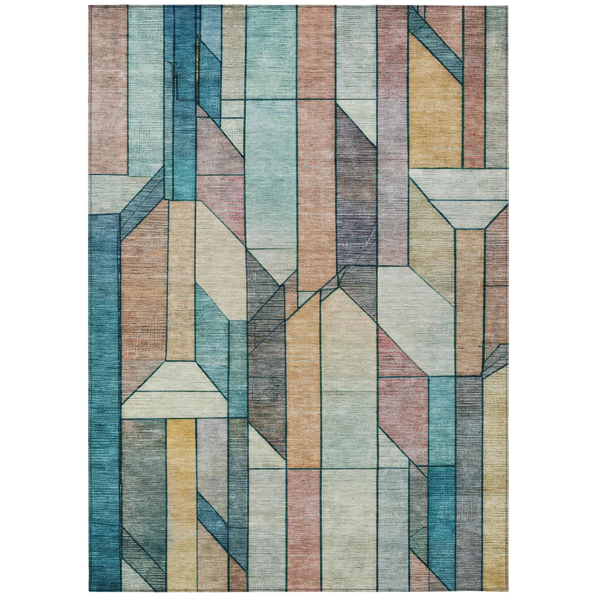 3' X 5' Teal Blue And Gray Geometric Washable Indoor Outdoor Area Rug Homeroots Outdoor
