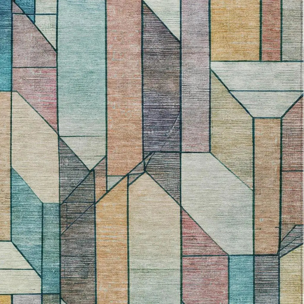 3' X 5' Teal Blue And Gray Geometric Washable Indoor Outdoor Area Rug Homeroots Outdoor