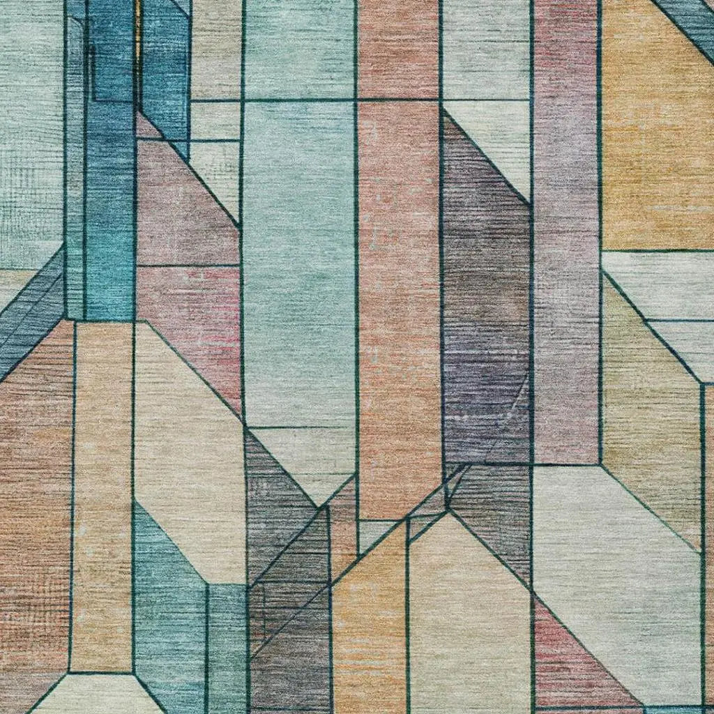 3' X 5' Teal Blue And Gray Geometric Washable Indoor Outdoor Area Rug Homeroots Outdoor
