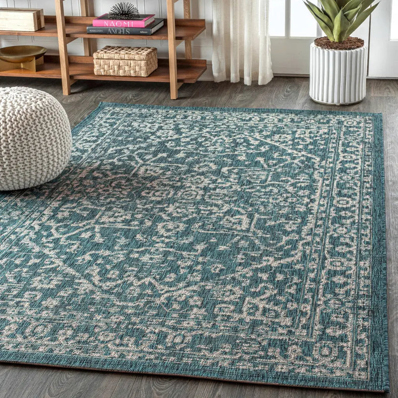 3' X 5' Teal Blue And Gray Medallion Indoor Outdoor Area Rug Homeroots Outdoor