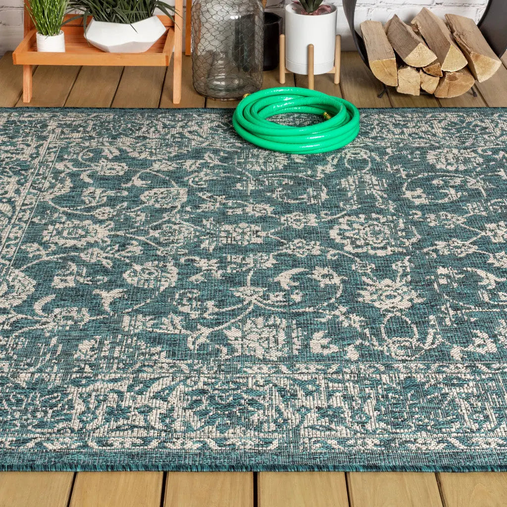 3' X 5' Teal Blue And Gray Medallion Indoor Outdoor Area Rug Homeroots Outdoor