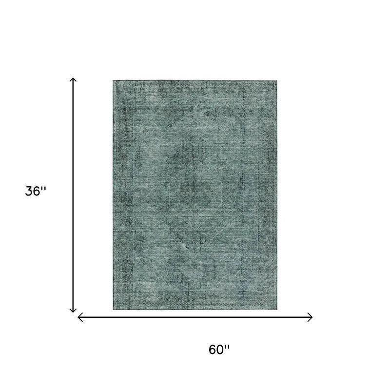 3' X 5' Teal Blue And Gray Oriental Washable Indoor Outdoor Area Rug Homeroots Outdoor