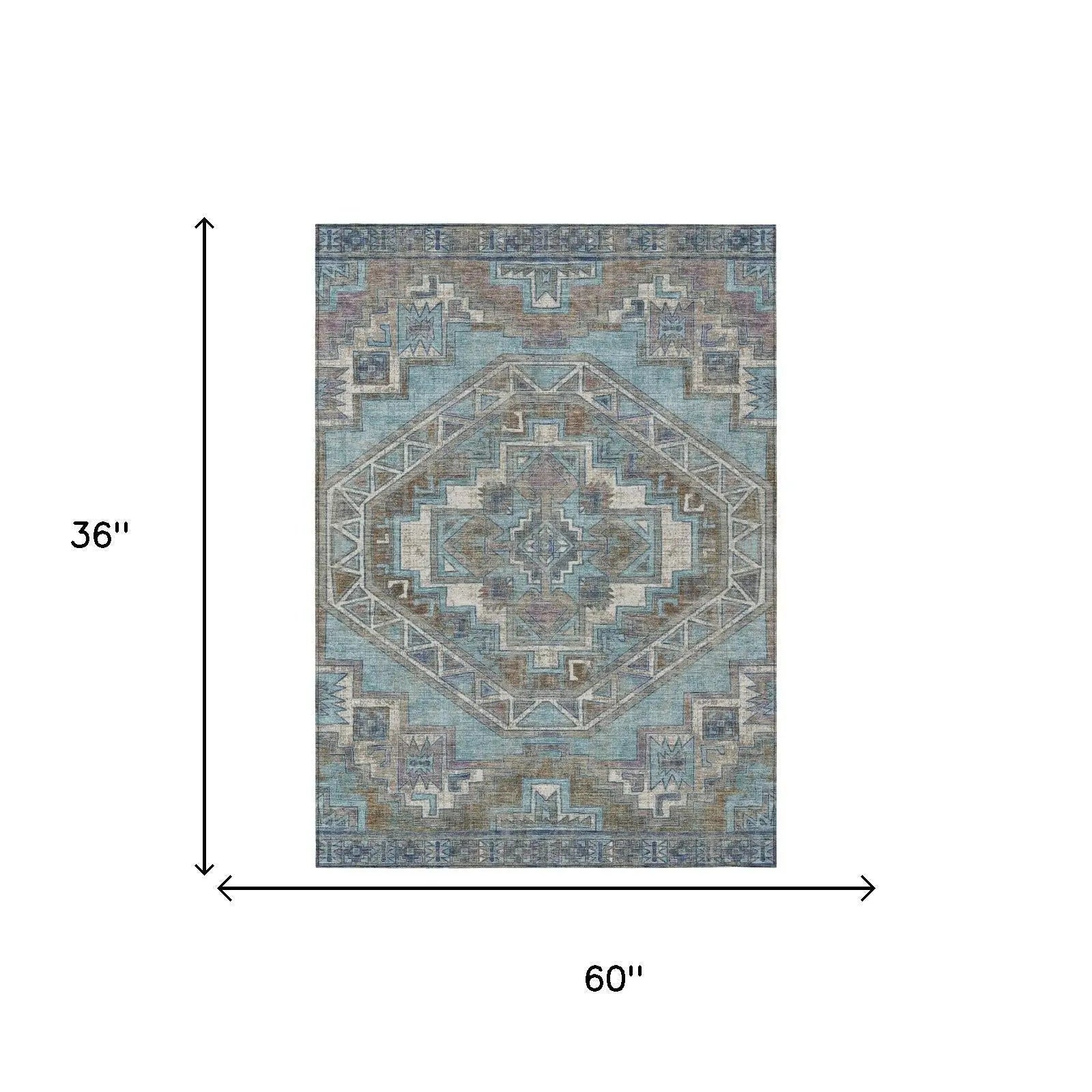3' X 5' Teal Blue And Gray Southwestern Washable Indoor Outdoor Area Rug Homeroots Outdoor