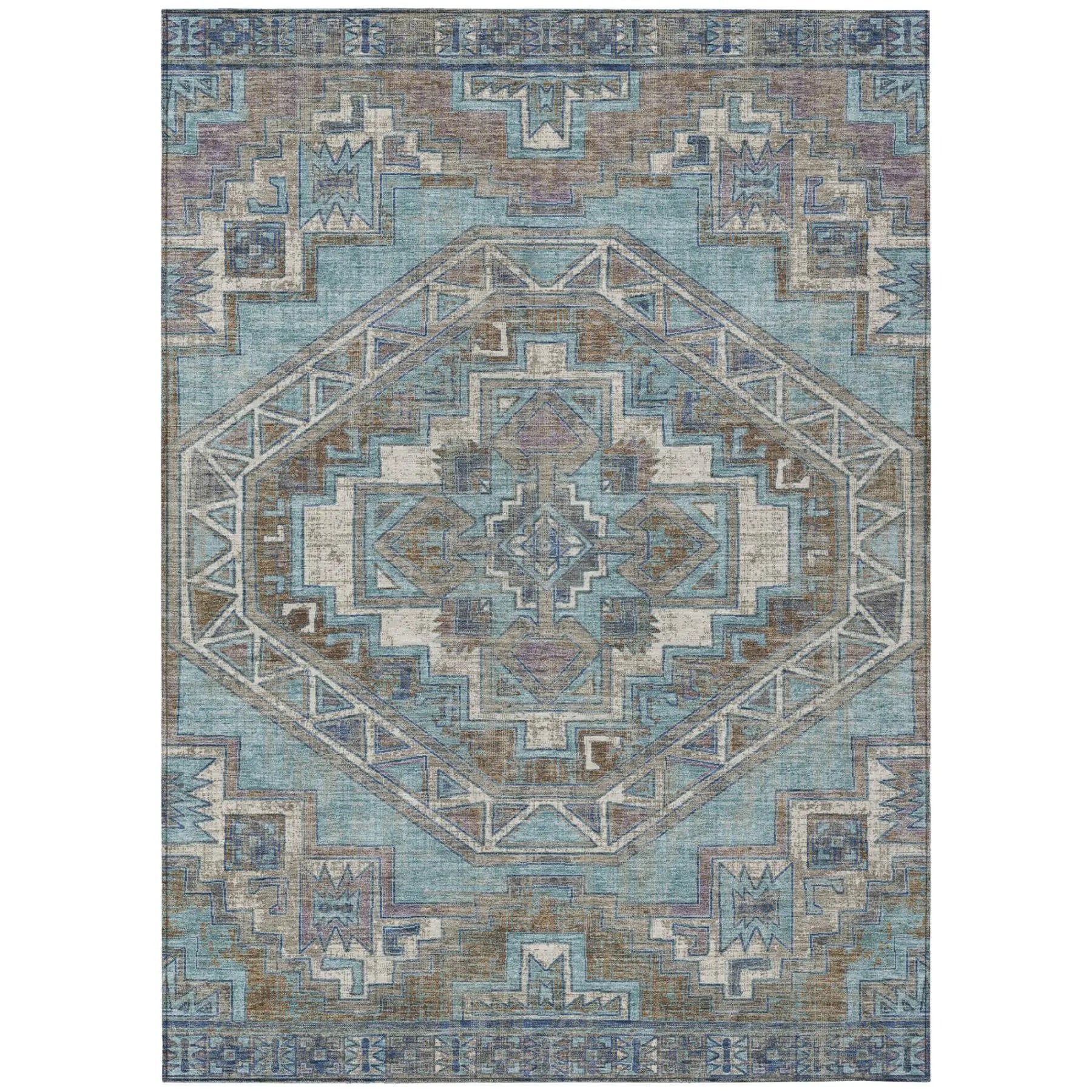 3' X 5' Teal Blue And Gray Southwestern Washable Indoor Outdoor Area Rug Homeroots Outdoor